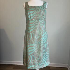John Meyer Women's Sleeveless Sheath Dress Size 6 Aqua Zebra Print New With Tag